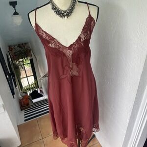 Anthropologie NWT Silky Satin Lace Slip Midi Dress Adjustable Tie Back Size M